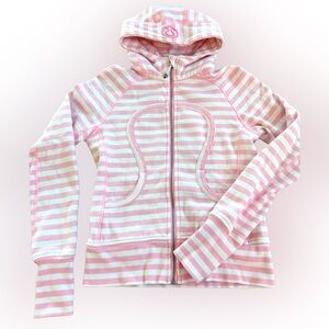 Lululemon Athletica Original Scuba Hoodie in Pink Shell and White Stripe Size 6